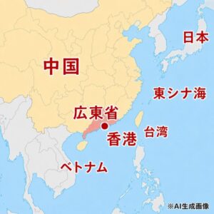 中国・広東省の位置を表す地図。