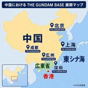 中国のガンダムベースマップ。広州・成都・深圳・上海・北京にある。